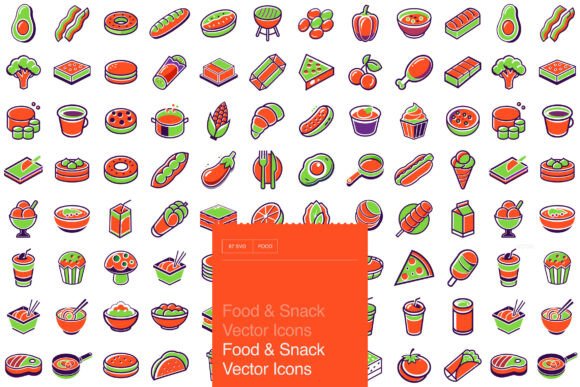 87 Food Snack Vector Icons for Modern Graphics and Icons