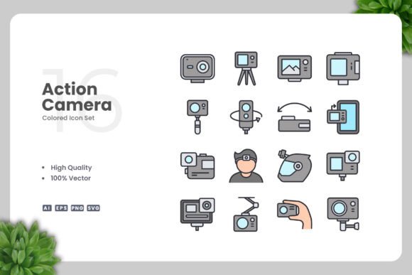 Action Camera Colored Icons for Modern Web Design