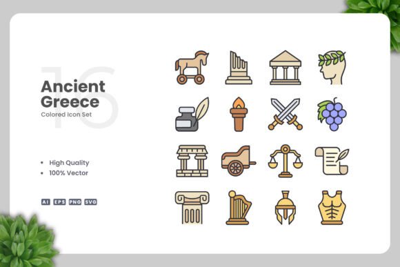 Ancient Greece Colored Icons Graphics