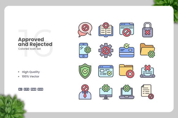 Approved and Rejected Colored Icons for Digital Selling