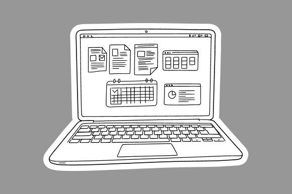 Cartoon Laptop Clipart Line Art for Small Business Branding