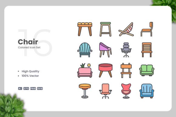 Chair Colored Icons Review for Embroidery Projects