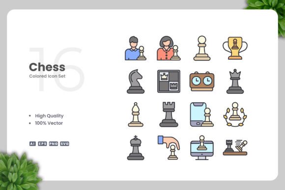 Chess Colored Icons for Modern Graphic Design