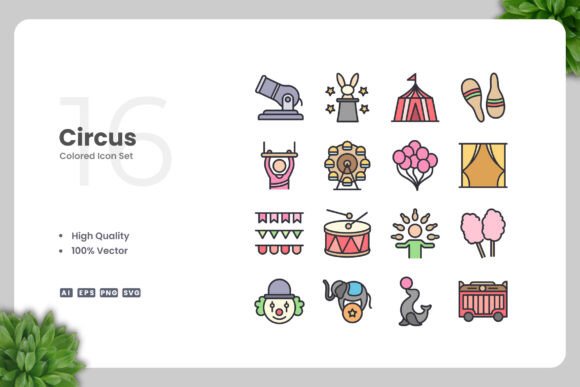 Circus Colored Icons - Vibrant Graphics for Handmade Creations