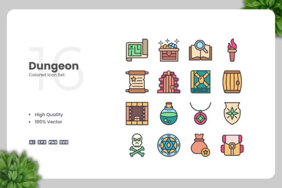 Dungeon Colored Icons Review for Graphics and Branding