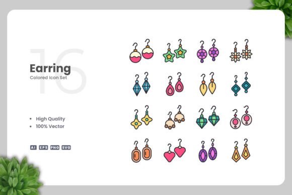 Earring Colored Icons Graphics for Handmade Creators