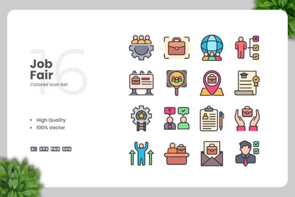 Job Fair Colored Icons for Modern Graphics and Editorial Use