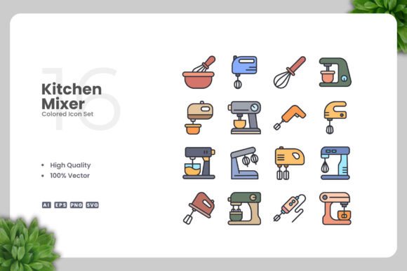 Kitchen Mixer Colored Icons for Modern Graphics and Branding