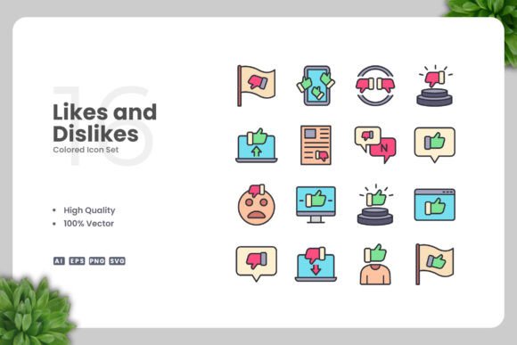 Likes and Dislikes Colored Icons: A Versatile Graphic Design Asset