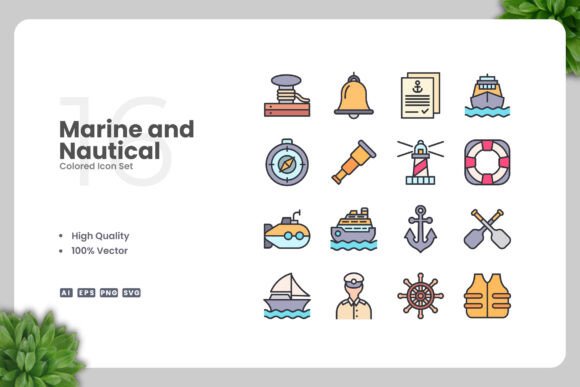 Marine and Nautical Colored Icons for Handmade Projects