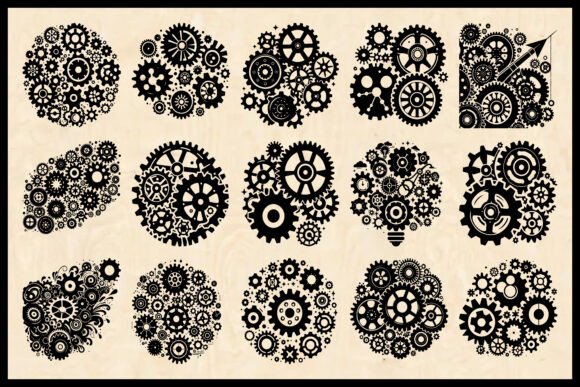 Mechanical Gear Silhouette Vector Set for Graphics and Crafts