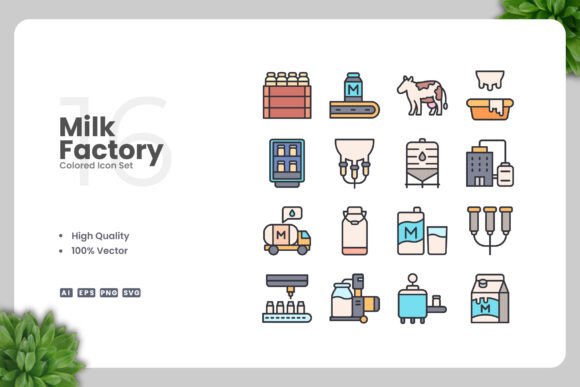 Milk Factory Colored Icons for Graphics and Icons
