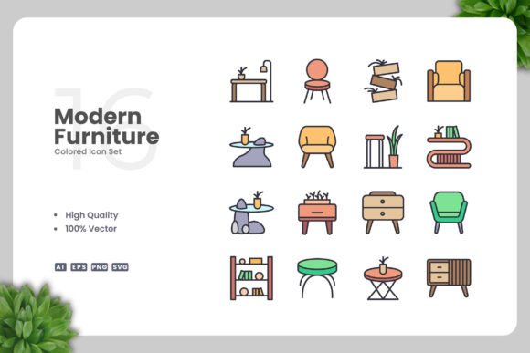 Modern Furniture Colored Icons – A Graphic Design Asset for Clean Visuals