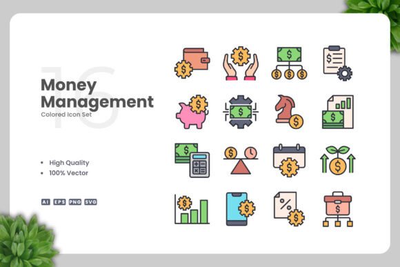Money Management Colored Icons: Essential Graphics for Local Brands