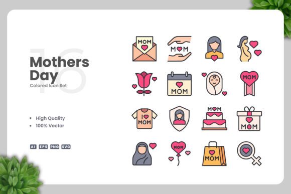 Mothers Day Colored Icons: A Seller's Review of Graphics and Icons