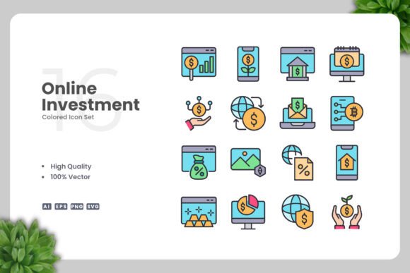 Online Investment Colored Icons for Modern Graphics