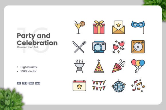 Party and Celebration Colored Icons for Modern Graphics