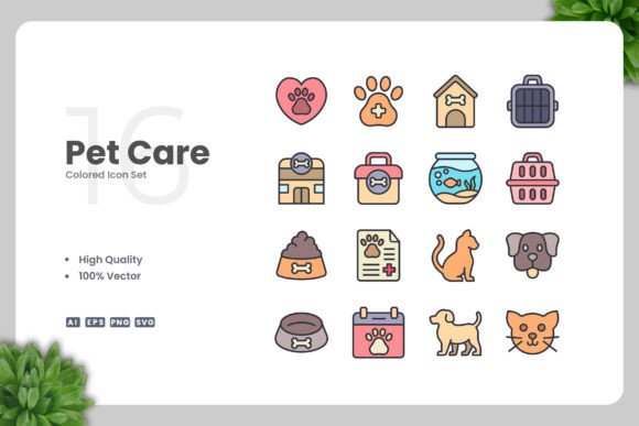 Pet Care Colored Icons for Small Business Branding