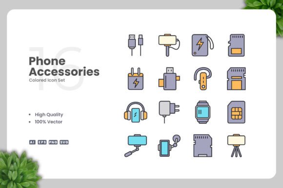 Phone Accessories Colored Icons Graphics for Handmade Creations