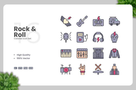 Rock and Roll Colored Icons for Local Business Branding