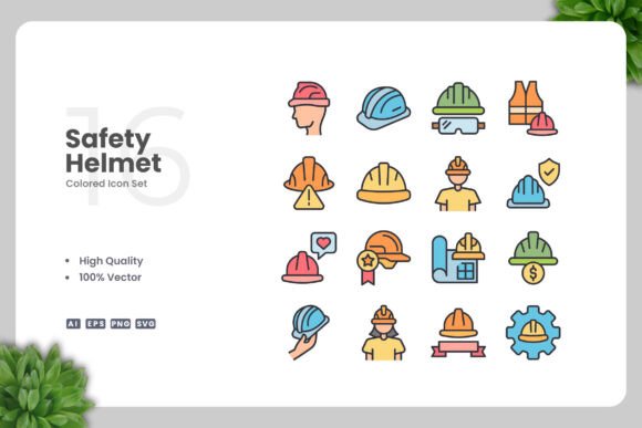 Safety Helmet Colored Icons: A Review for Modern Graphics and Icons