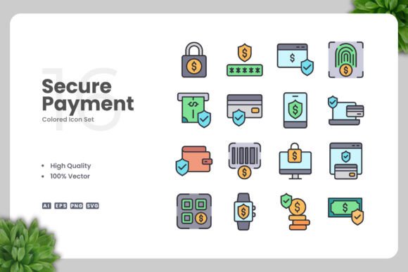 Secure Payment Colored Icons for Modern Graphics and Icons