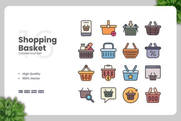 Shopping Basket Colored Icons for Modern Graphics