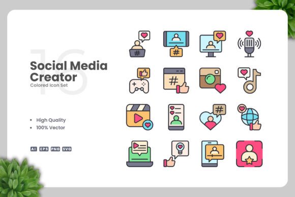 Social Media Creator Colored Icons Graphics