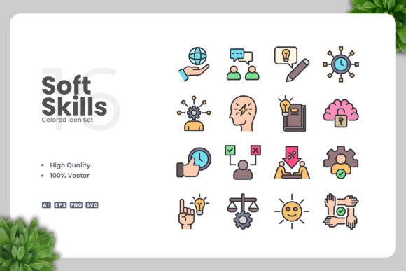 Soft Skills Colored Icons for Modern Web and Editorial Design