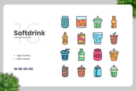Softdrink Colored Icons: A Vibrant Graphic Asset for Modern Web Design
