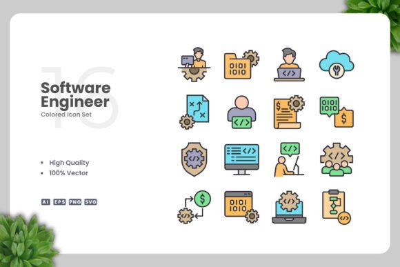 Software Engineer Colored Icons for Local Business Branding