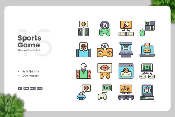 Sports Game Colored Icons - Versatile Graphics for Local Branding