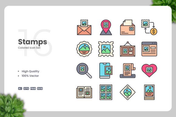 Stamps Colored Icons for Handmade and Cricut Projects