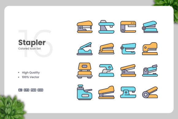Stapler Colored Icons for Handmade Projects