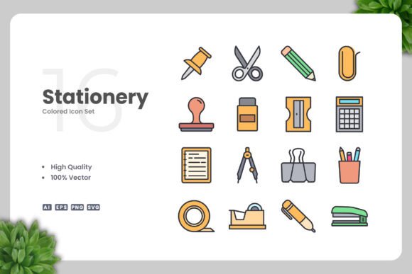 Stationery Colored Icons Review for Embroidery Projects