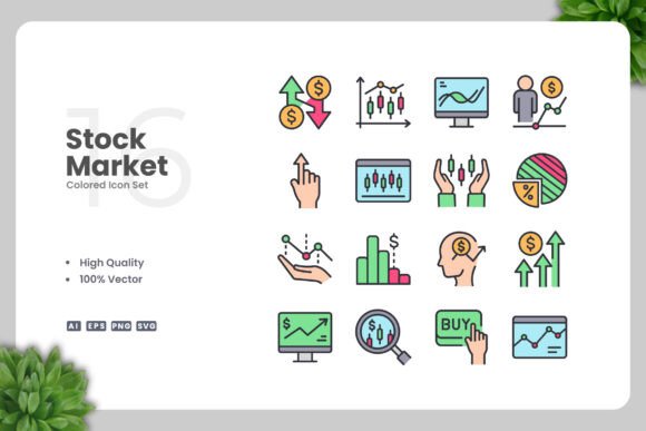 Stock Market Colored Icons for Local Business Branding