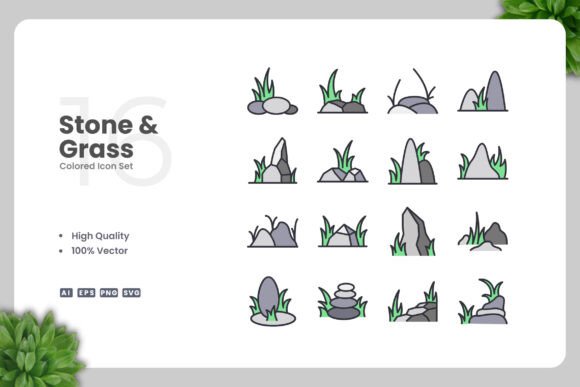 Stone and Grass Colored Icons: A Versatile Graphic Asset for Content Creators