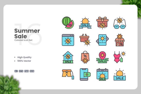 Summer Sale Colored Icons – A Versatile Graphic Design Asset for Content Publishers