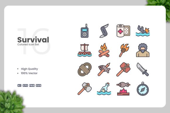 Survival Colored Icons for Modern Branding and Marketing