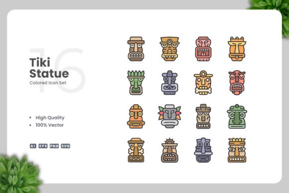 Tiki Statue Colored Icons for Graphics and Icons