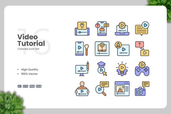 Video Tutorial Colored Icons for Modern Graphic Design