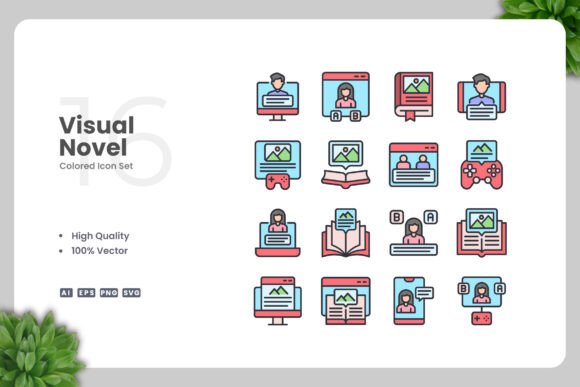 Visual Novel Colored Icons for Modern Graphics and Icons