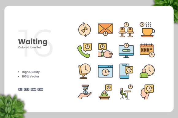 Waiting Colored Icons: A Versatile Graphic Asset for Digital Sellers