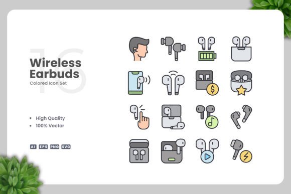 Wireless Earbuds Colored Icons for Branding and Marketing
