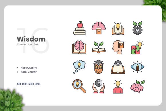 Wisdom Colored Icons for Crafting and Design