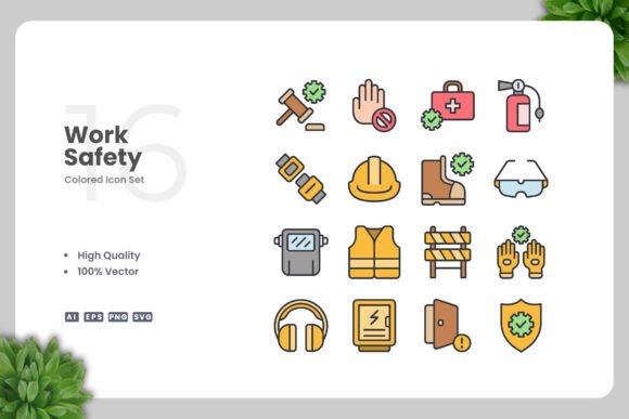 Work Safety Colored Icons for Local Business Branding