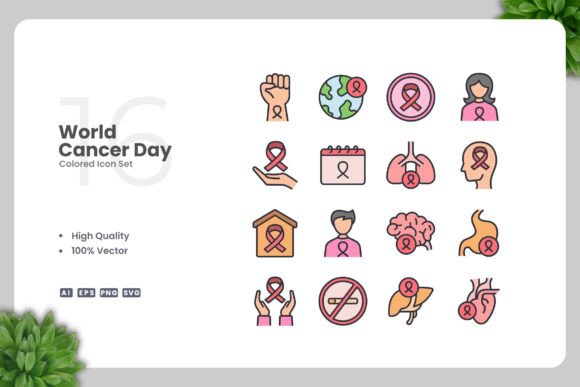 World Cancer Day Colored Icons - Graphics for Commercial Use